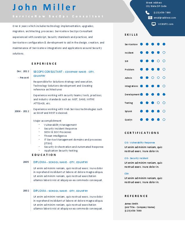 servicenow grc resume